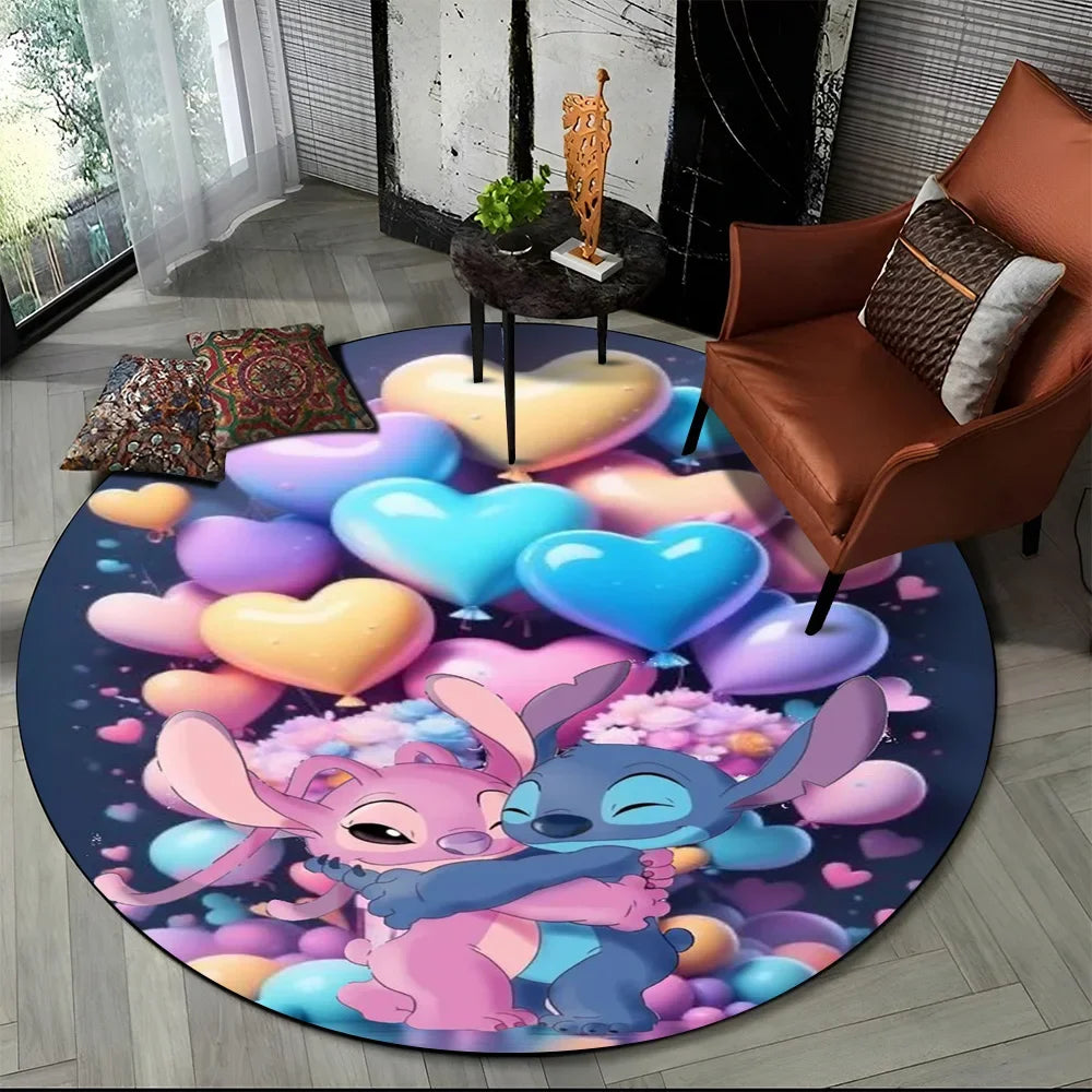 26 Style Cute Stitch Disney Cartoon Round Area Rug, Carpet Floor Mat