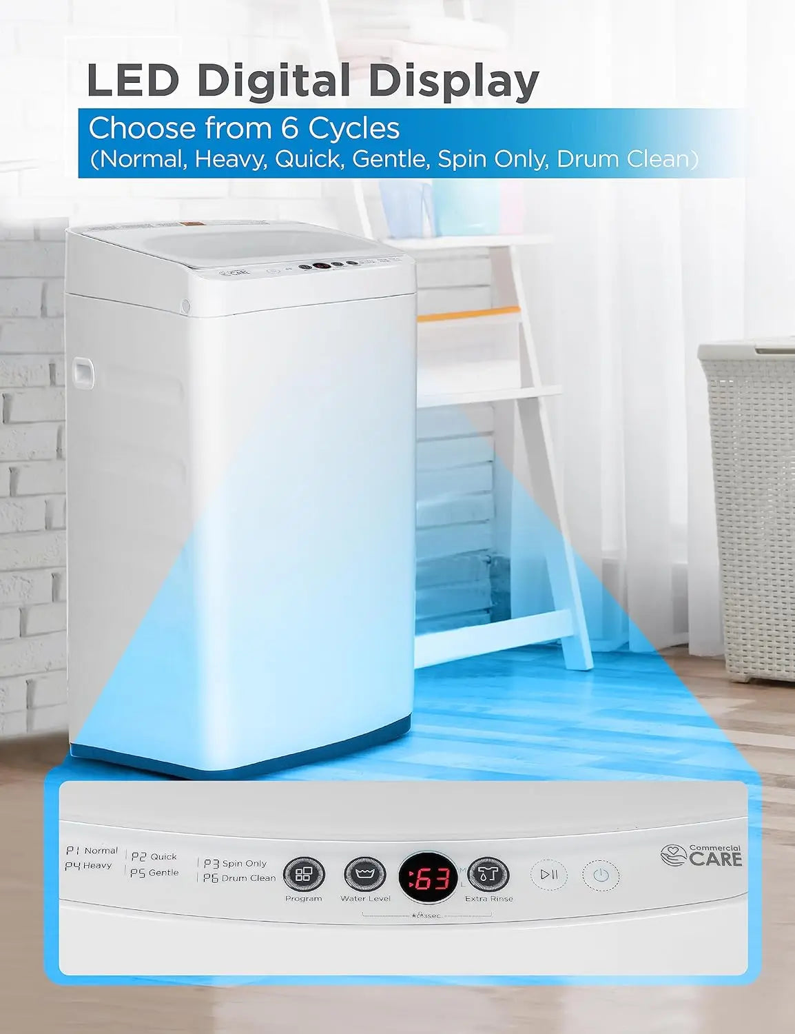 0.9 Cu. Ft. Portable Washing Machine with 6 Wash Cycles Featuring 3 Water Levels