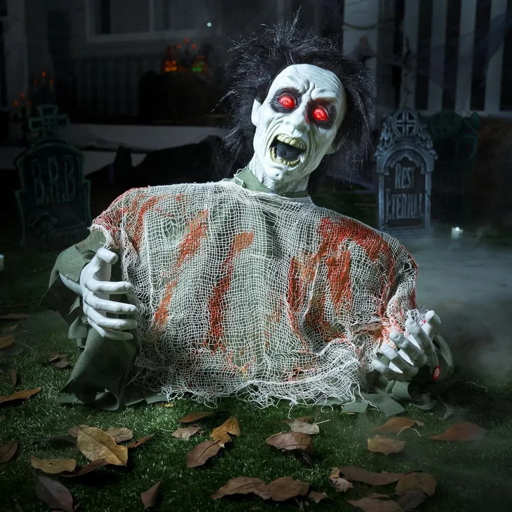 Halloween  Movable Zombie with Scary Sound and Glowing LED Eyes,