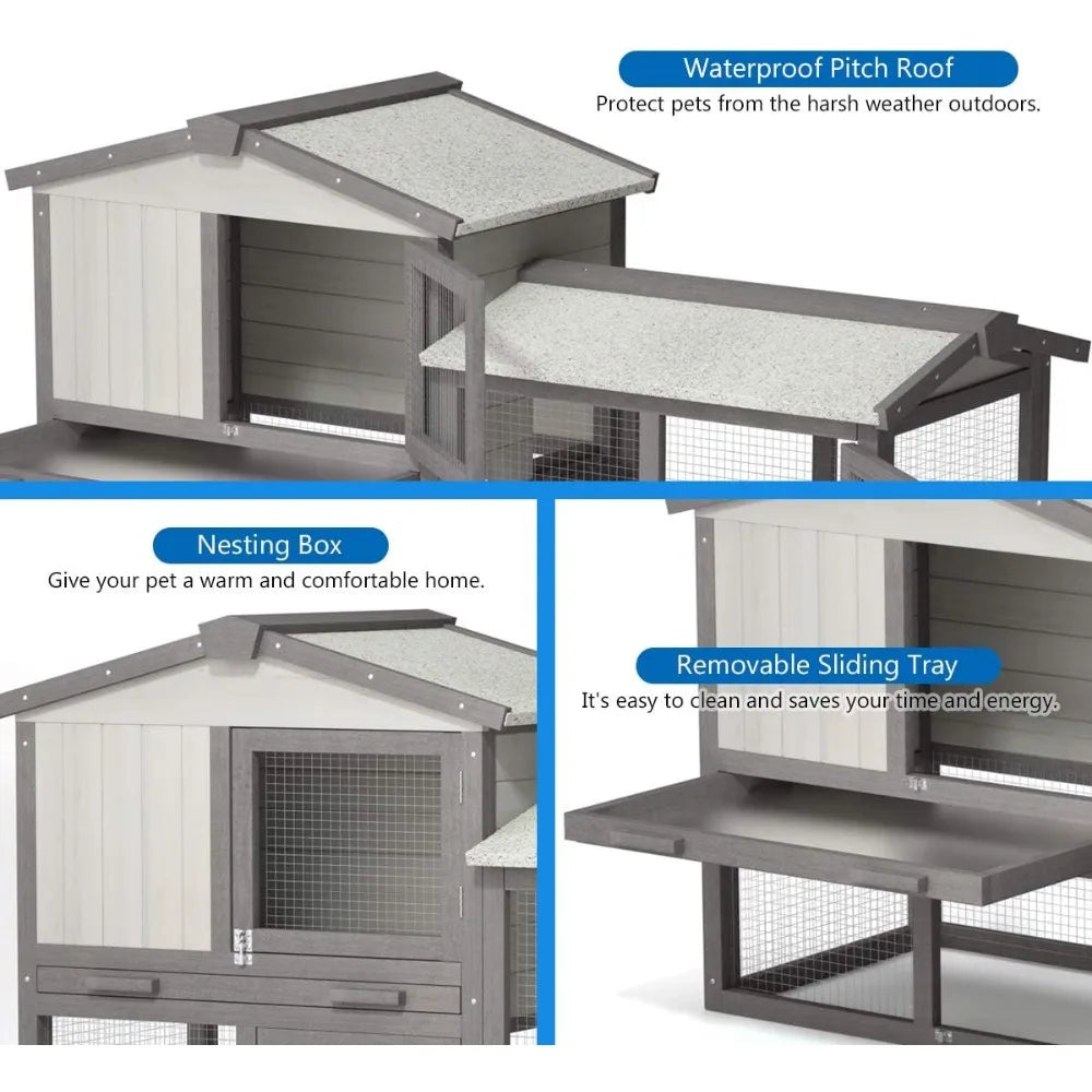 Large Chicken Coop, 58‘’ Wooden Hen House Outdoor Backyard Garden Bunny Rabbit Hutch with Ventilation Door, Removable Tray