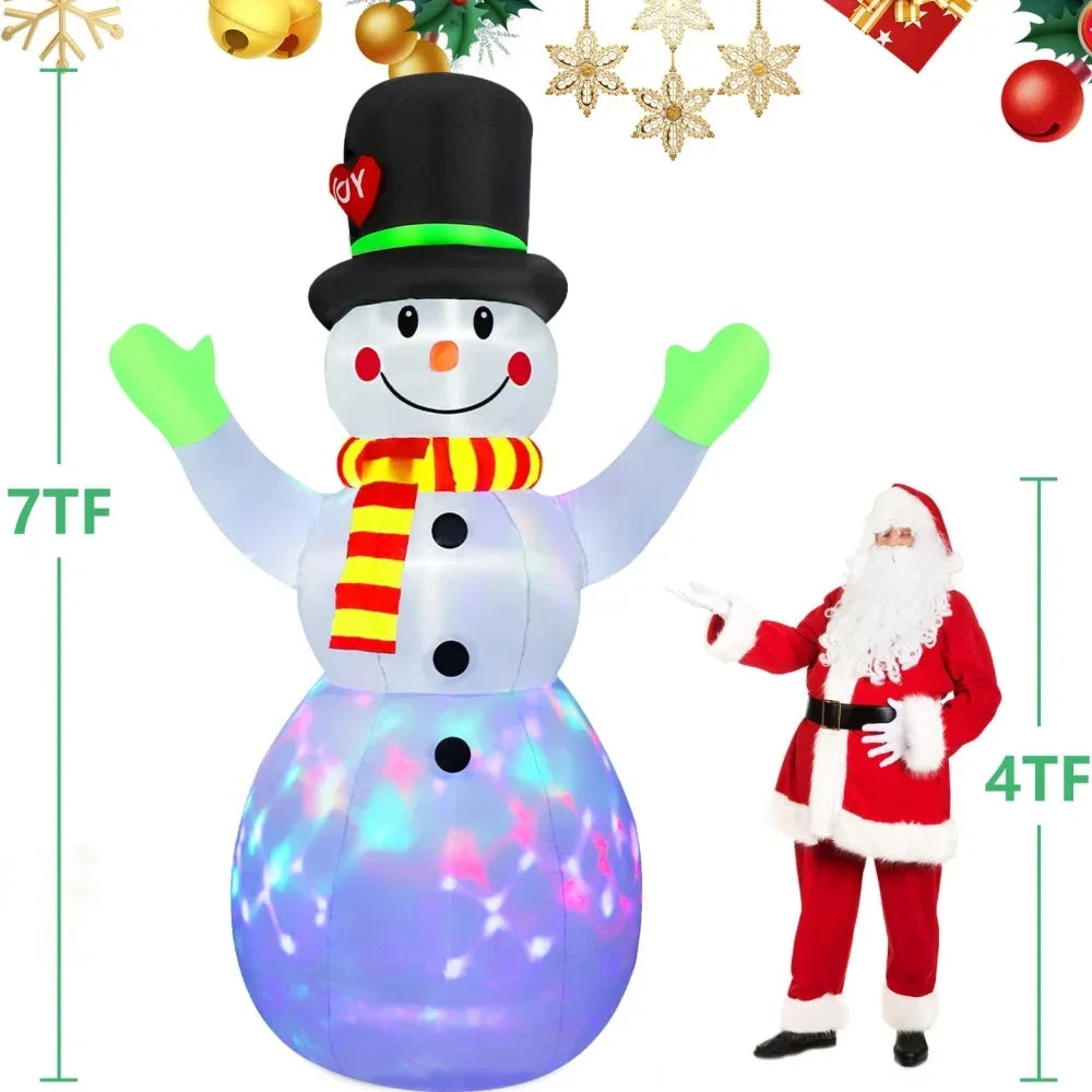 2.2M/7FT Christmas Inflatables Green Gloves Snowman Outdoor Model Built-in Rotating LED Lights Indoor Outdoor Xmas Decorations