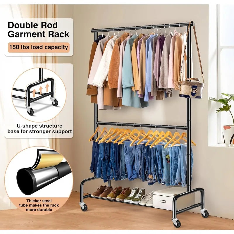 Heavy Duty Double Rod Garment Racks for Hanging Clothes