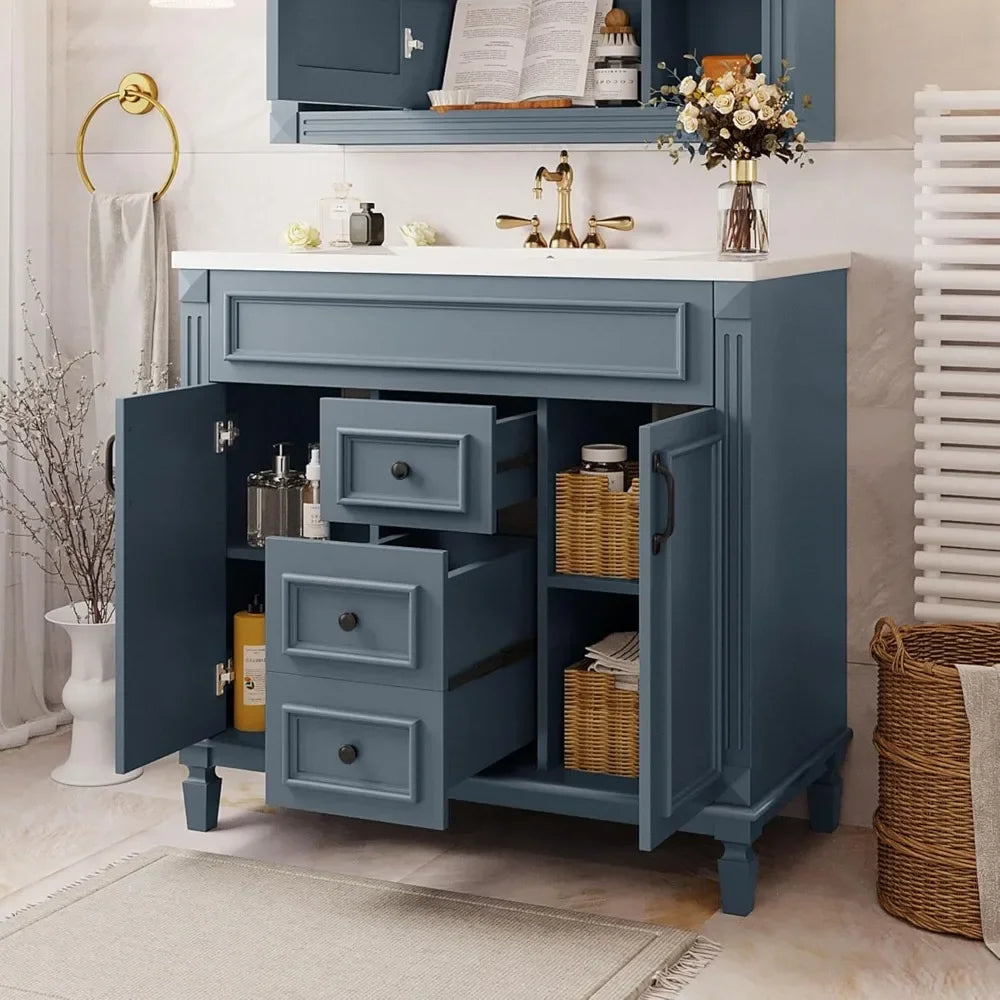 Bathroom Vanity with Sink, Cabinet Set with Countertop Doors & Drawers