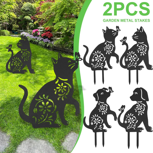 2Pcs Metal Garden Animal Statues Lawn Stakes