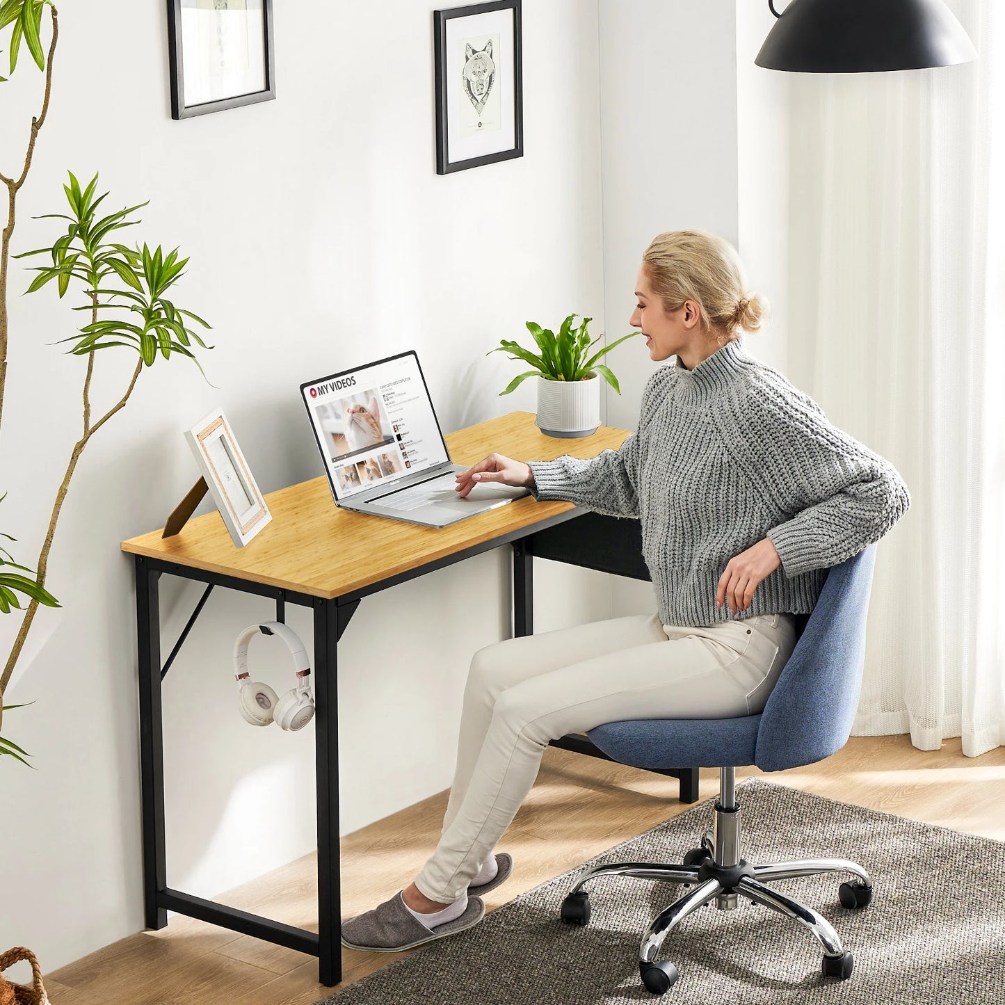 Writing Study Office Table  with Side Bag Headphone Hook