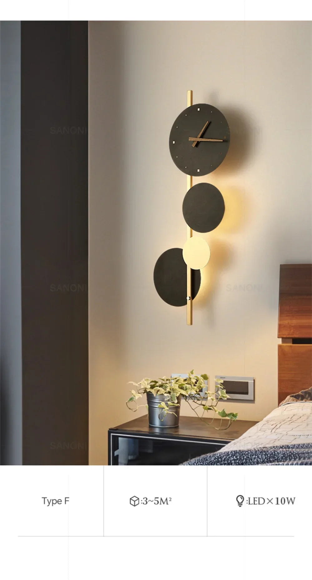 Modern LED Clock Wall Lamp for Bedroom Living Dining Room Aisle Porch