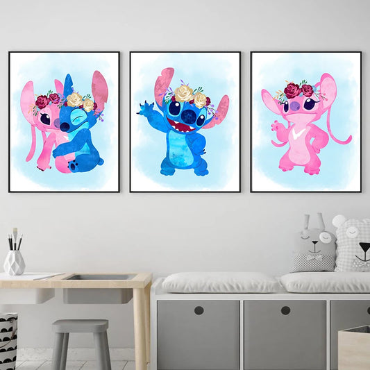 Lilo and Stitch Watercolor Art Painting Canvas Print Wall Decor