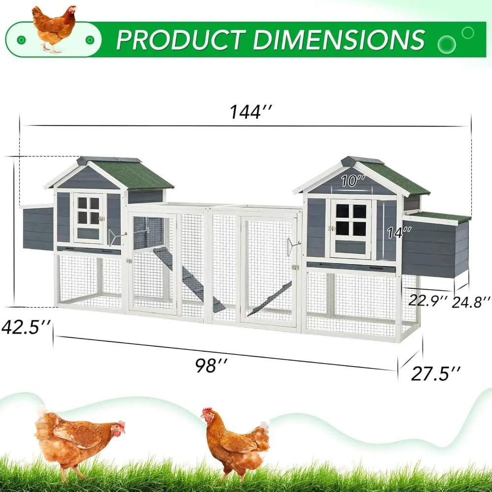 Large Wooden Chicken Coop, Outdoor Hens House with Ramps and Nesting Boxes