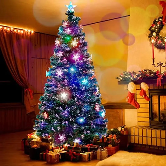 7ft LED Color Changing Christmas Tree Fiber Optic with Snowflakes & Top Star Festive Xmas Decoration Indoor & Outdoor Use