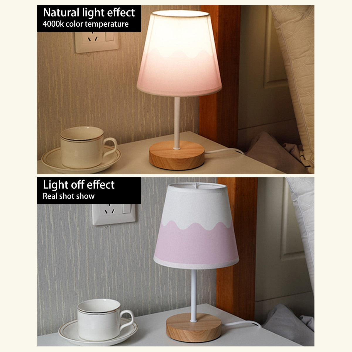 Wooden Table Lamp USB Powered Nightstand Warm Light