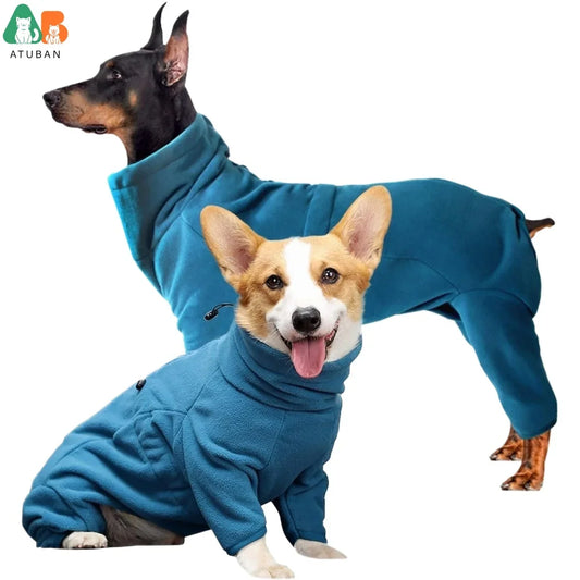 ATUBAN Dog Winter Coat Soft Fleece Pullover Pajamas, Pet Windproof Warm Cold Weather Jacket Vest Cozy Jumpsuit Apparel Clothes