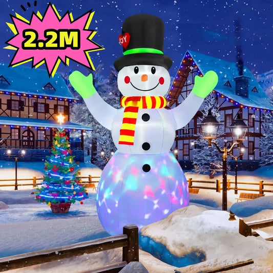 2.2M/7FT Christmas Inflatables Green Gloves Snowman Outdoor Model Built-in Rotating LED Lights Indoor Outdoor Xmas Decorations