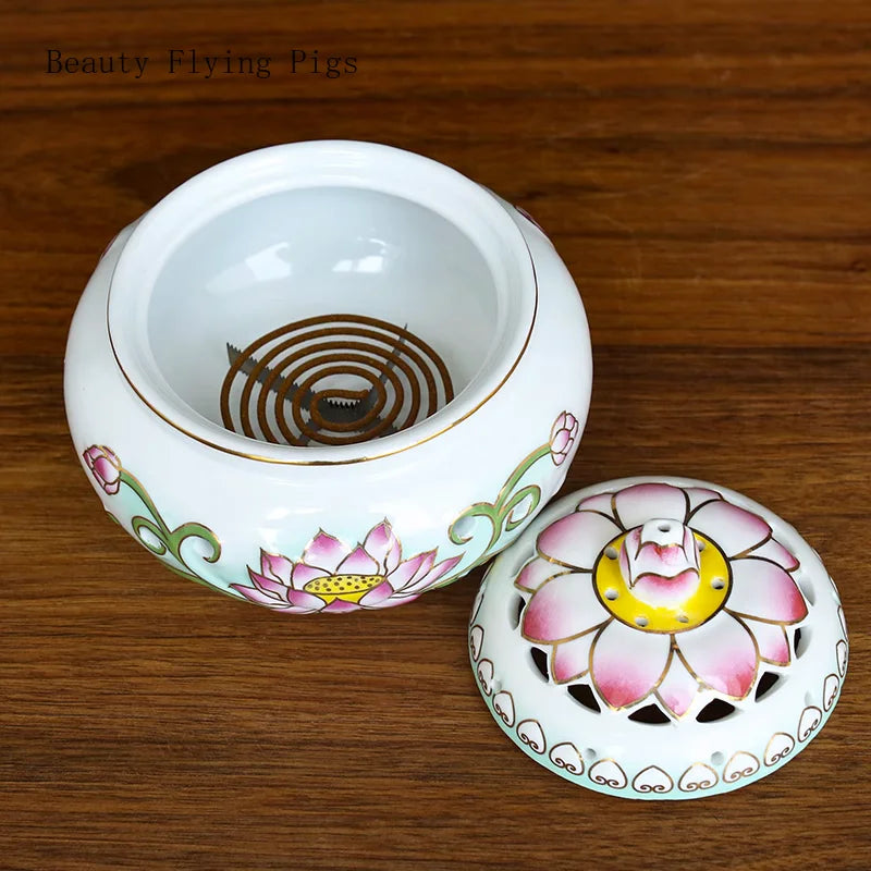 Ceramic Relief Lotus  Incense Cleaning Stove