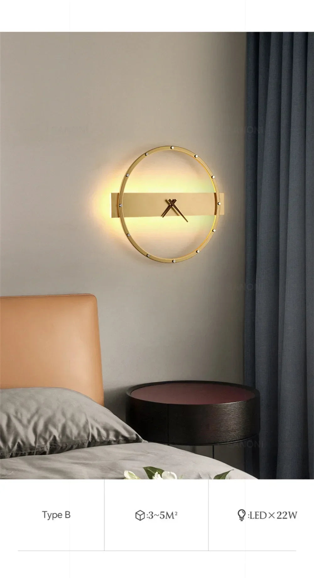 Modern LED Clock Wall Lamp for Bedroom Living Dining Room Aisle Porch