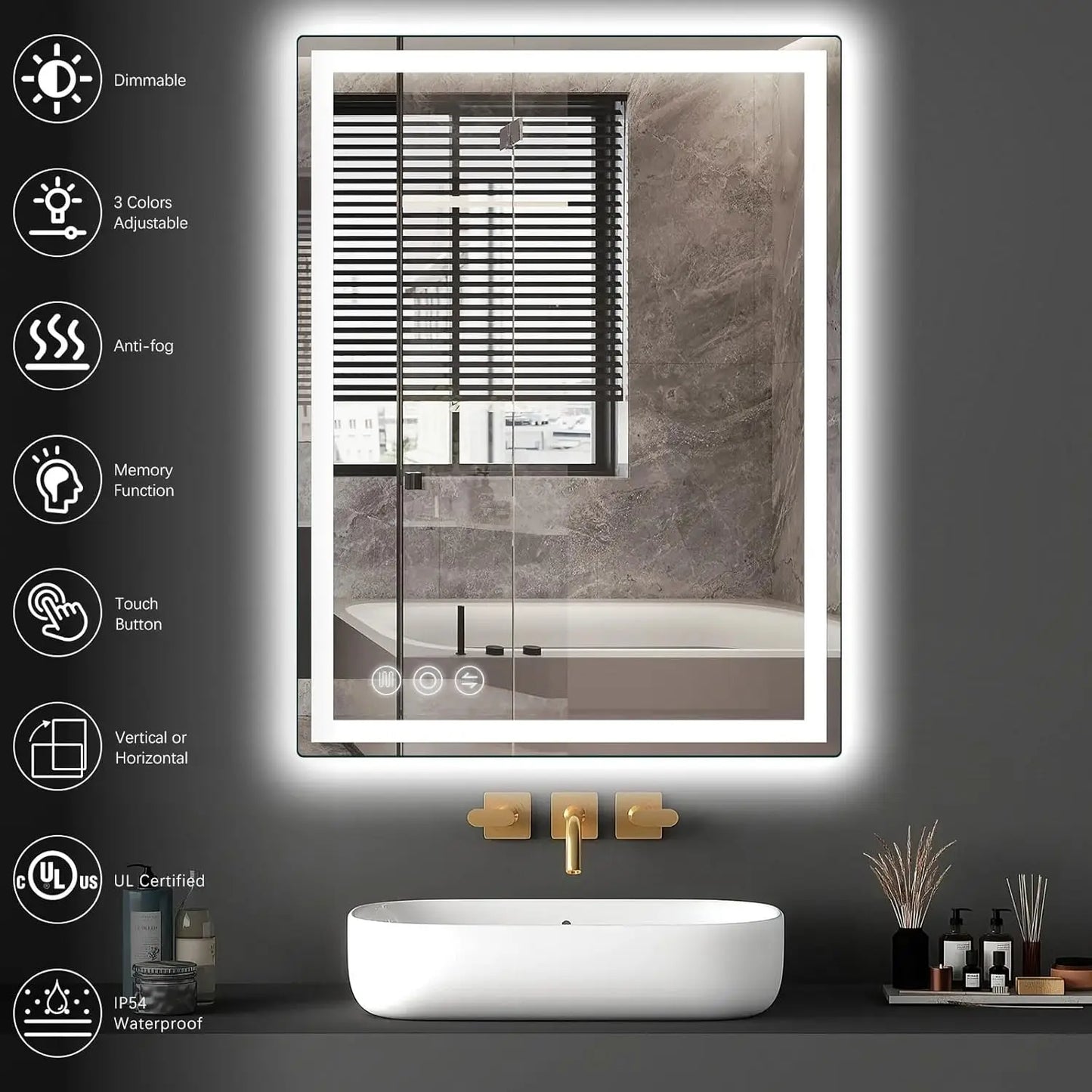 Wall Mirror Bathroom with Lights Anti-Fog