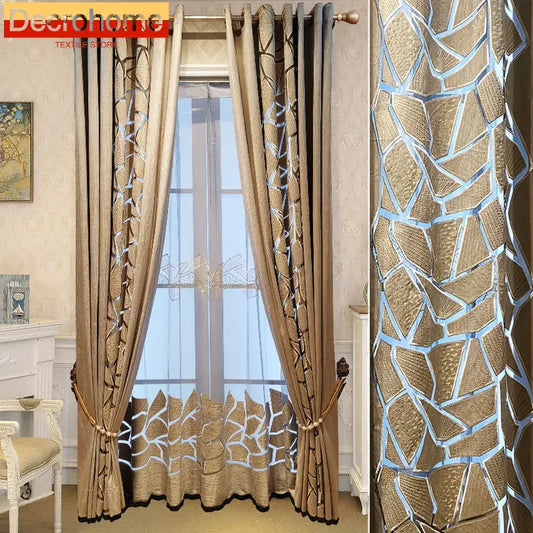 Europe American Luxury Geometric Curtains for Living Dining Room Bedroom