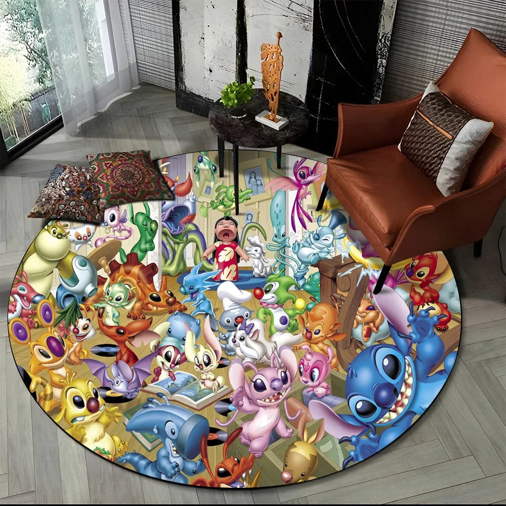 26 Style Cute Stitch Disney Cartoon Round Area Rug, Carpet Floor Mat