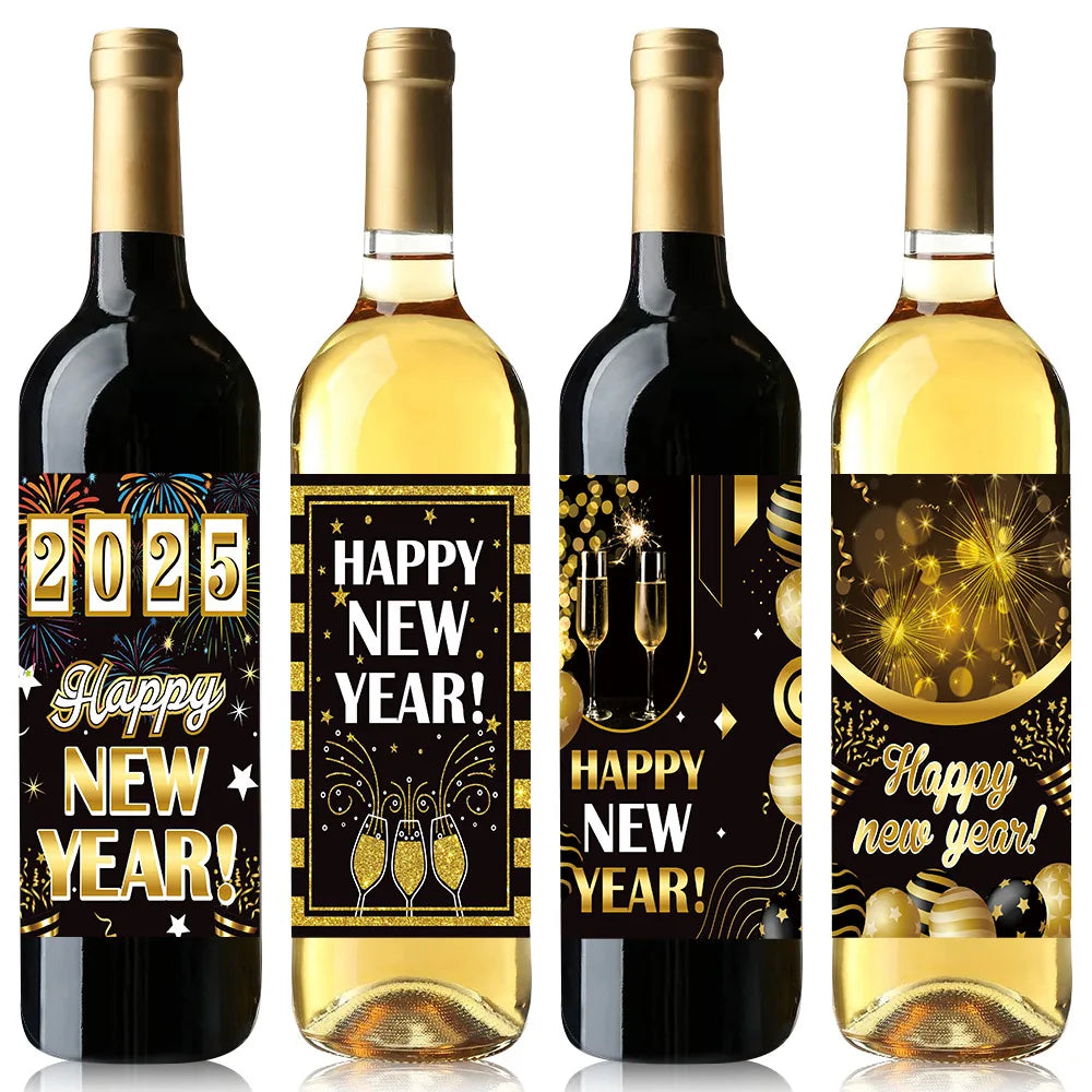 8/16/32pcs Bar Beverage Bottle Label 2025 Happy New Year Party Decors