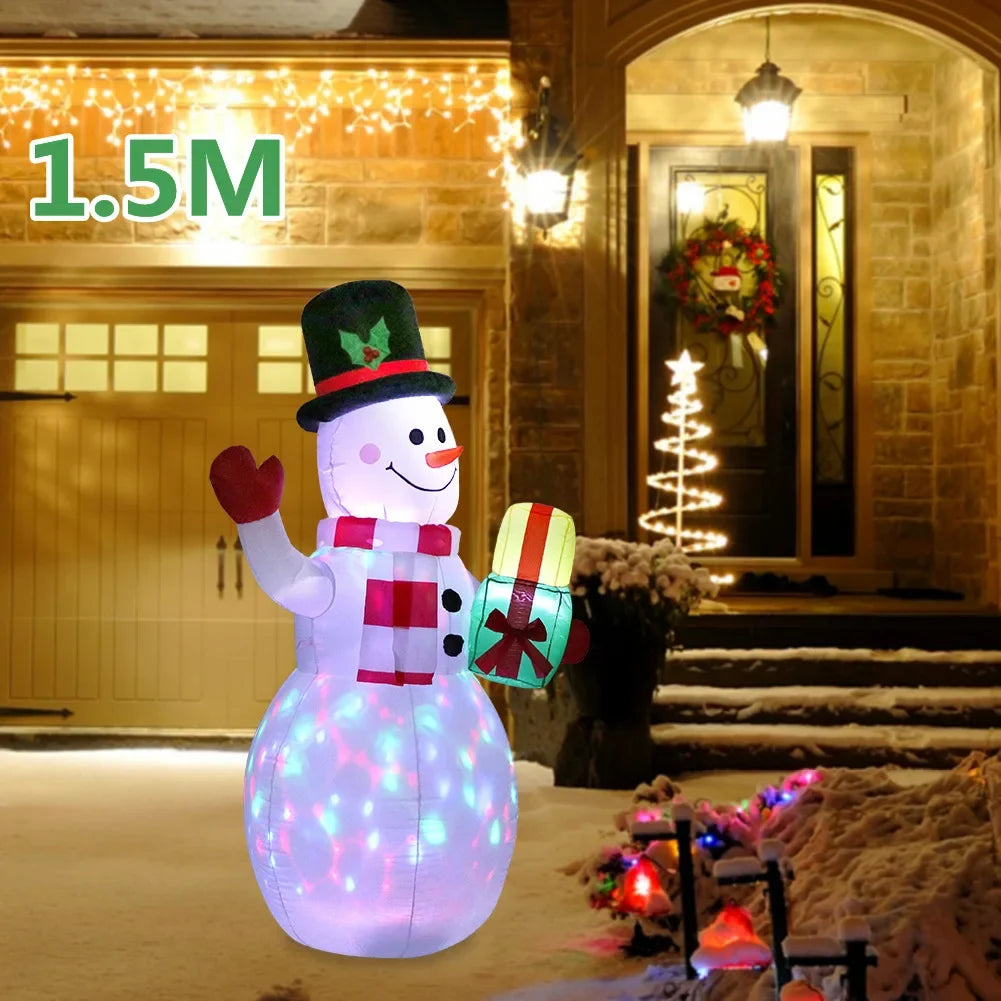 2.2M/7FT Christmas Inflatables Green Gloves Snowman Outdoor Model Built-in Rotating LED Lights Indoor Outdoor Xmas Decorations