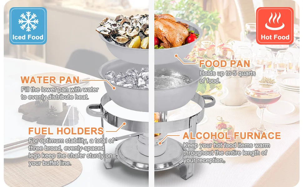 5 Qt Full Size Stainless Steel Chafing Dish Set of 8