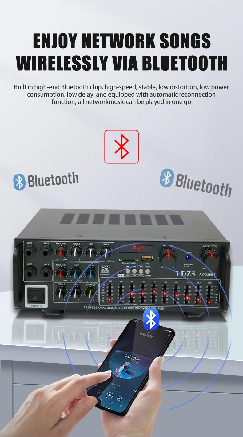 Bluetooth Stereo Amplifier with Remote Control Karaoke