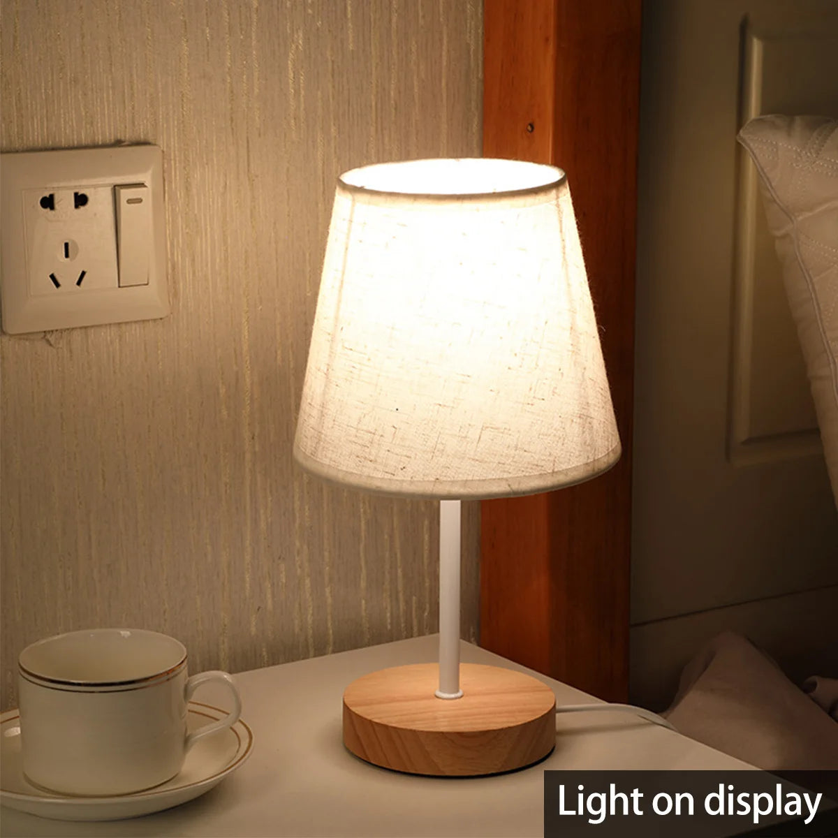 Wooden Table Lamp USB Powered Nightstand Warm Light