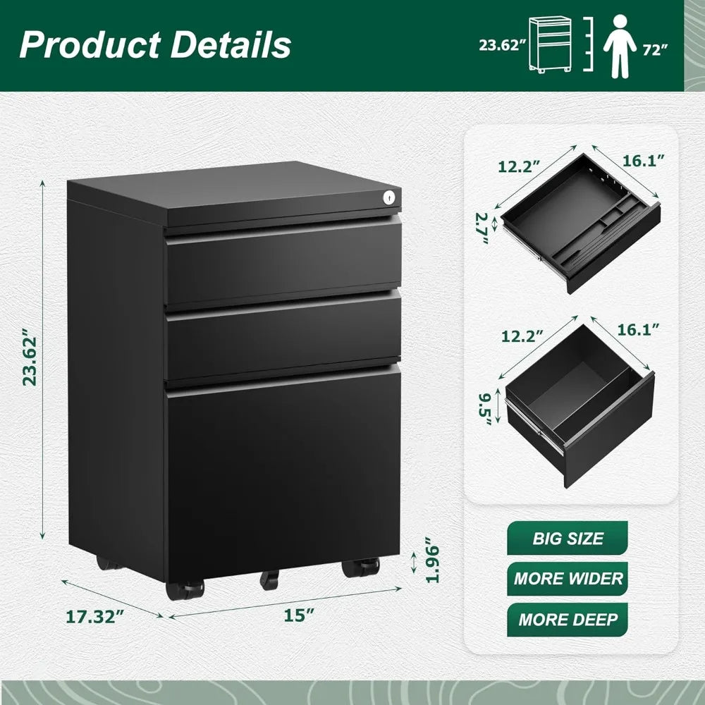 Metal Rolling Vertical Filing Cabinet with Wheels