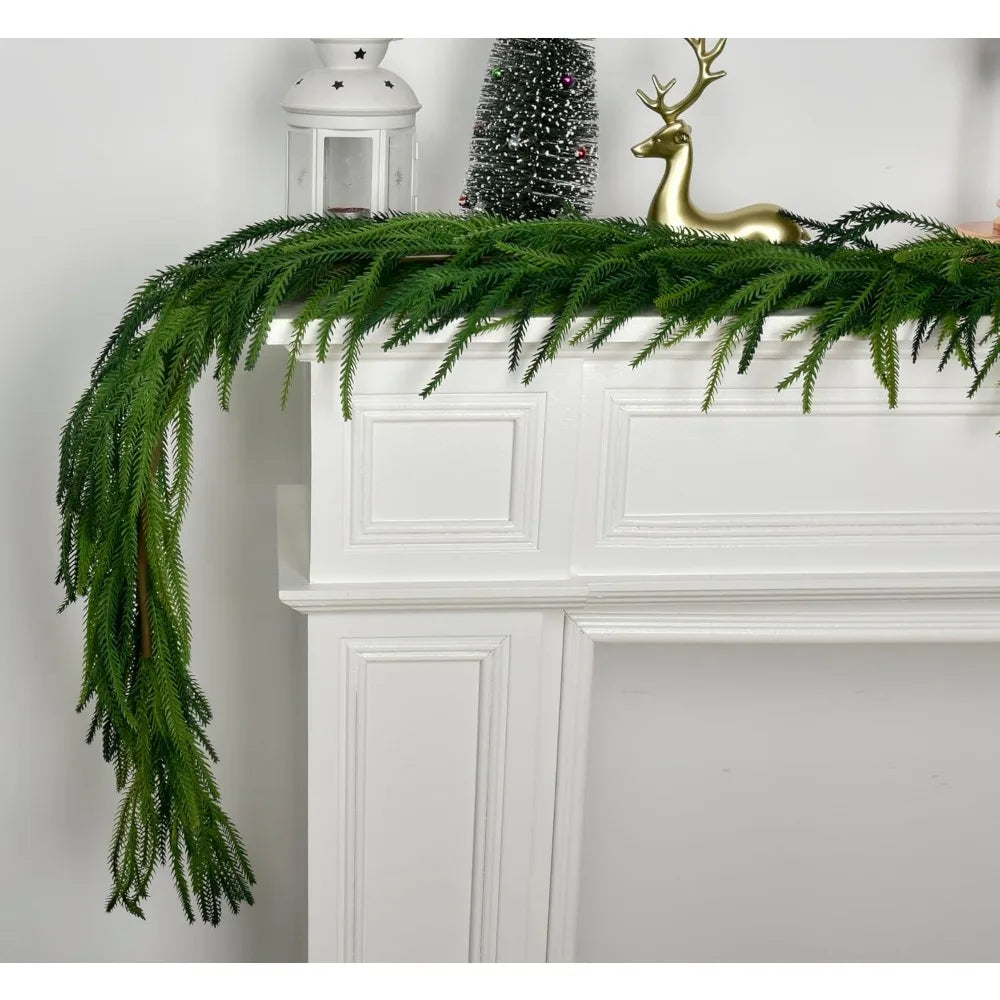 12FTx2 Christmas Norfolk Songhua Ring artificial imitation green flower wreath, Christmas indoor fireplace decoration