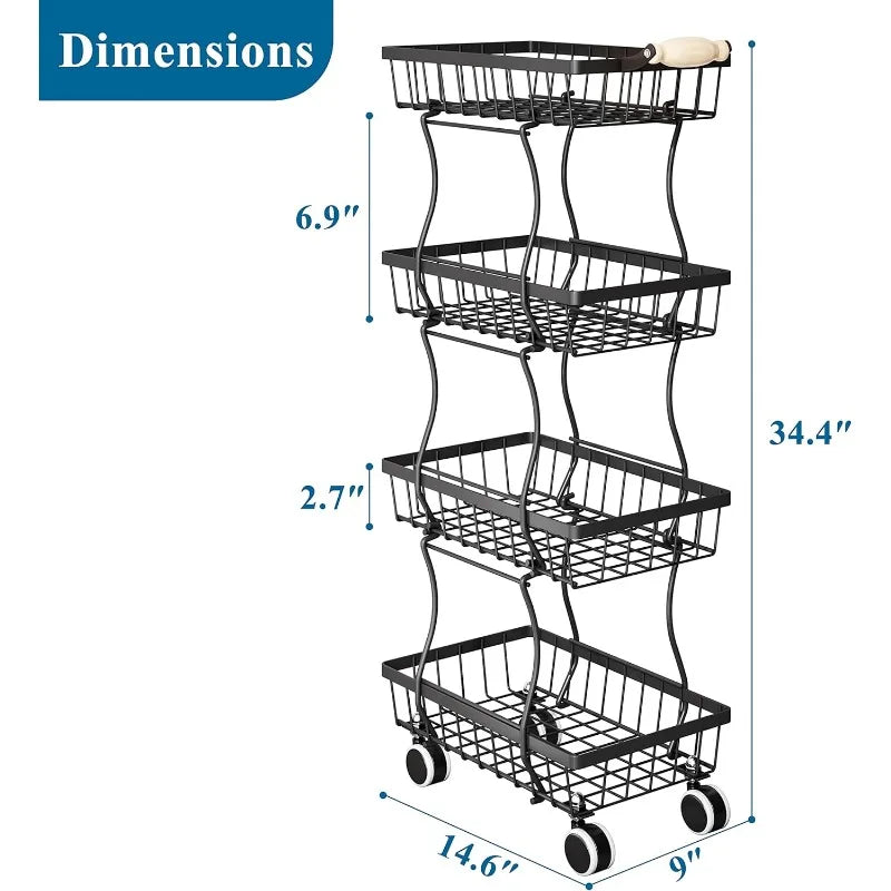 Stackable Fruit and Vegetable Wire Basket with Wheels