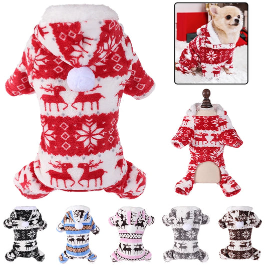 Warm Plush Pet Christmas Pajamas