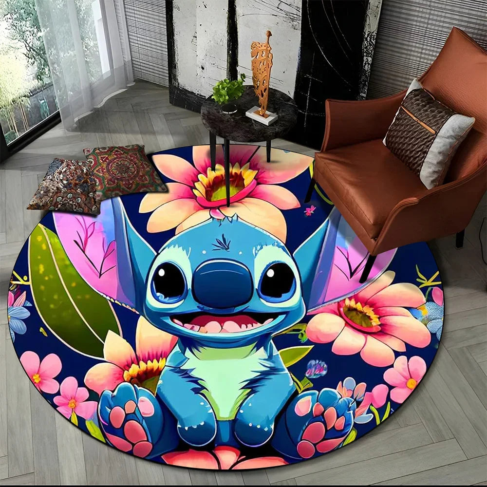 26 Style Cute Stitch Disney Cartoon Round Area Rug, Carpet Floor Mat