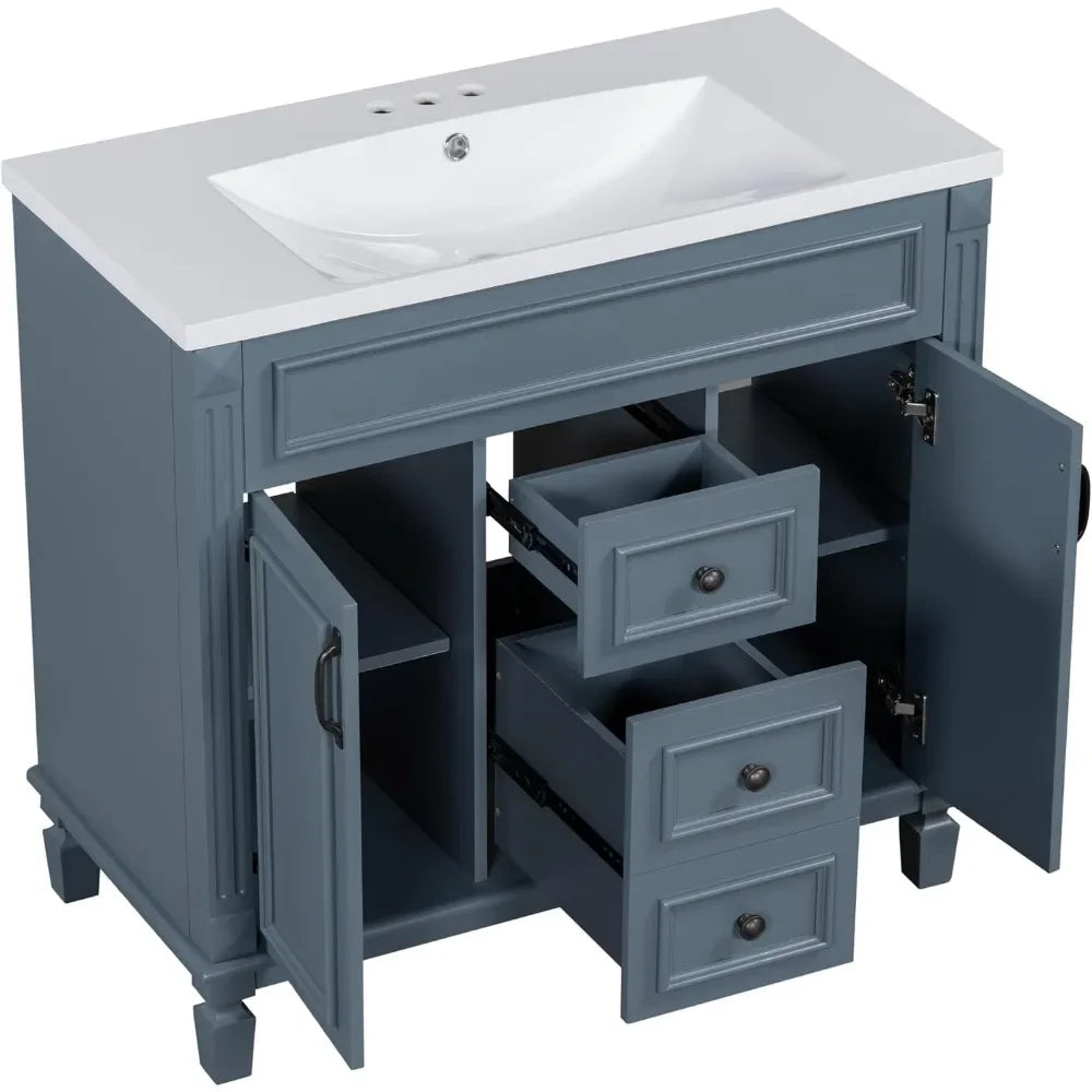 Bathroom Vanity with Sink, Cabinet Set with Countertop Doors & Drawers