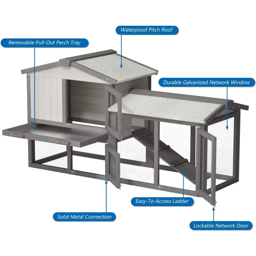 Large Chicken Coop, 58‘’ Wooden Hen House Outdoor Backyard Garden Bunny Rabbit Hutch with Ventilation Door, Removable Tray