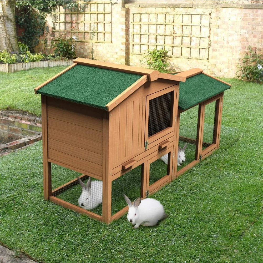 Large Chicken Coop, 58‘’ Wooden Hen House Outdoor Backyard Garden Bunny Rabbit Hutch with Ventilation Door, Removable Tray