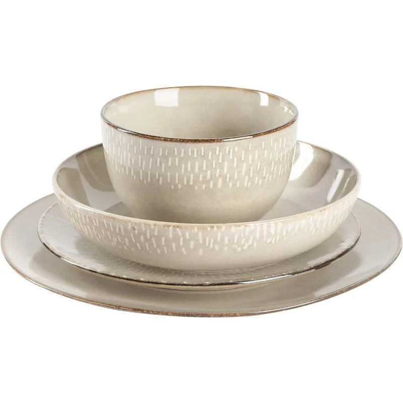 Double Bowl Dinnerware Set, Service for 4