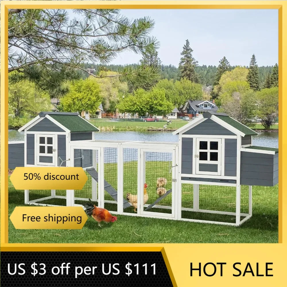 Large Wooden Chicken Coop, Outdoor Hens House with Ramps and Nesting Boxes