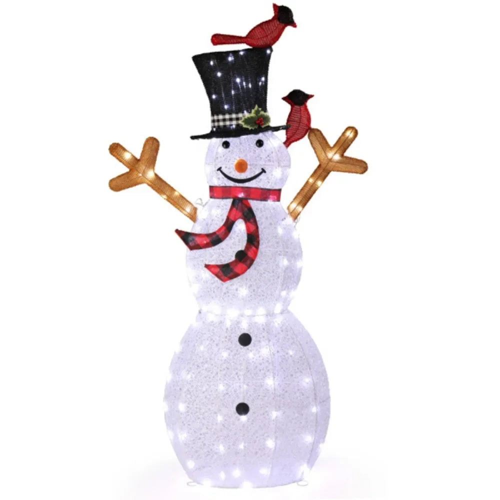 Lighted Snowman Christmas Yard Decorations, Pre-lit Snowman and Birds with 170 LED White Lights and Stakes for Xmas Outdoor