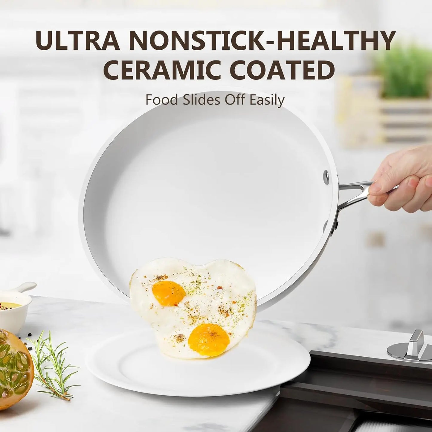 Nonstick Ceramic Cookware Set with Glass Lids & Stainless Steel Handles