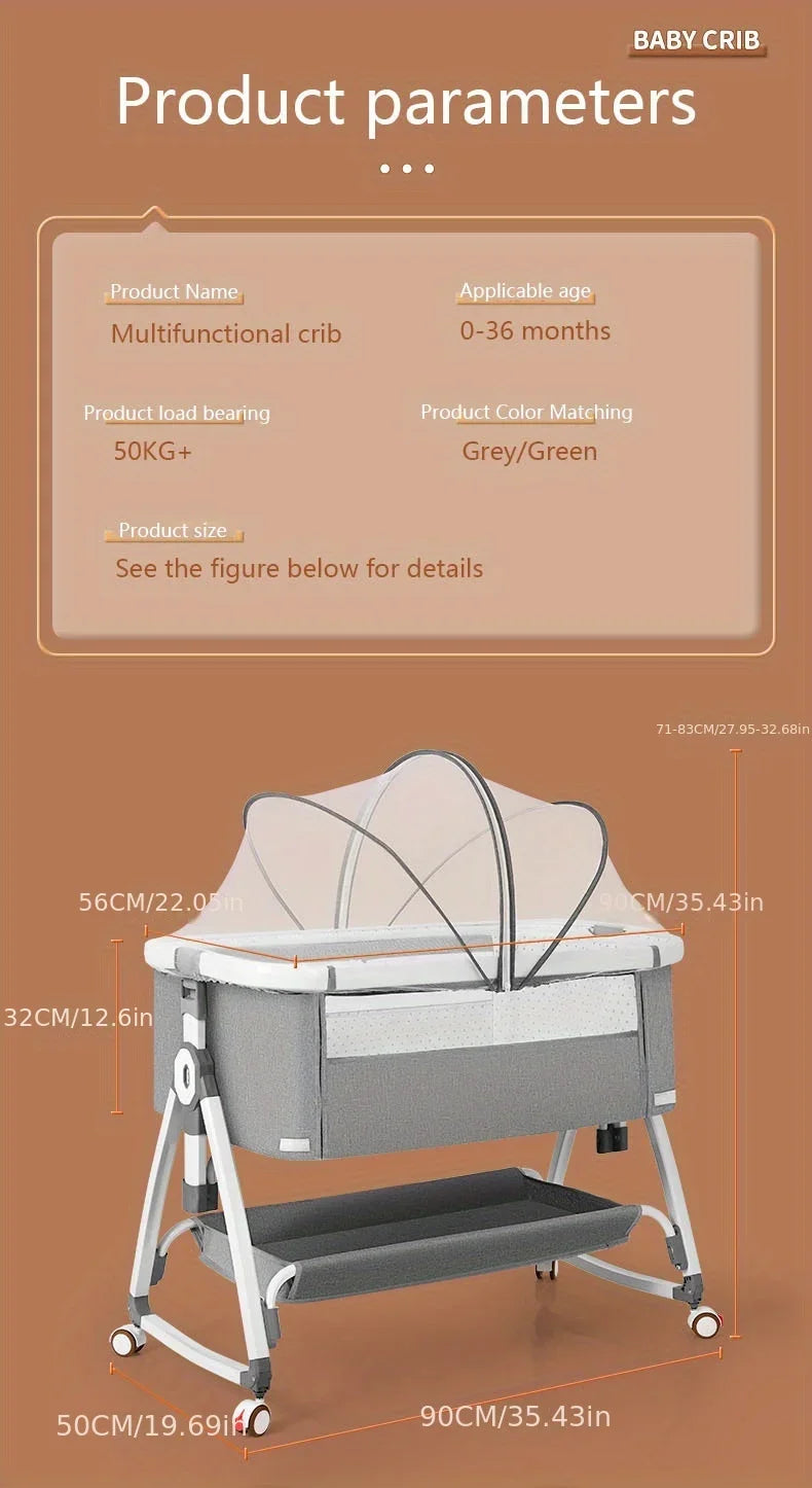 Baby crib, baby rocking bed, splicing large bed, multifunctional baby crib, foldable, height adjustable splicing