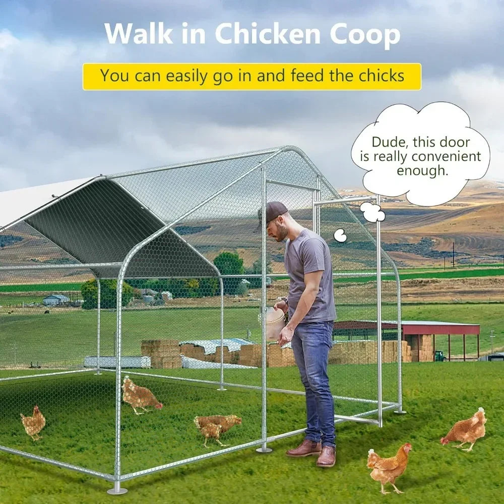 10x13FT Large Metal Chicken Run with Roof, Walk-in Poultry Cage Chicken Coop Runs House for Yard with Waterproof Cover