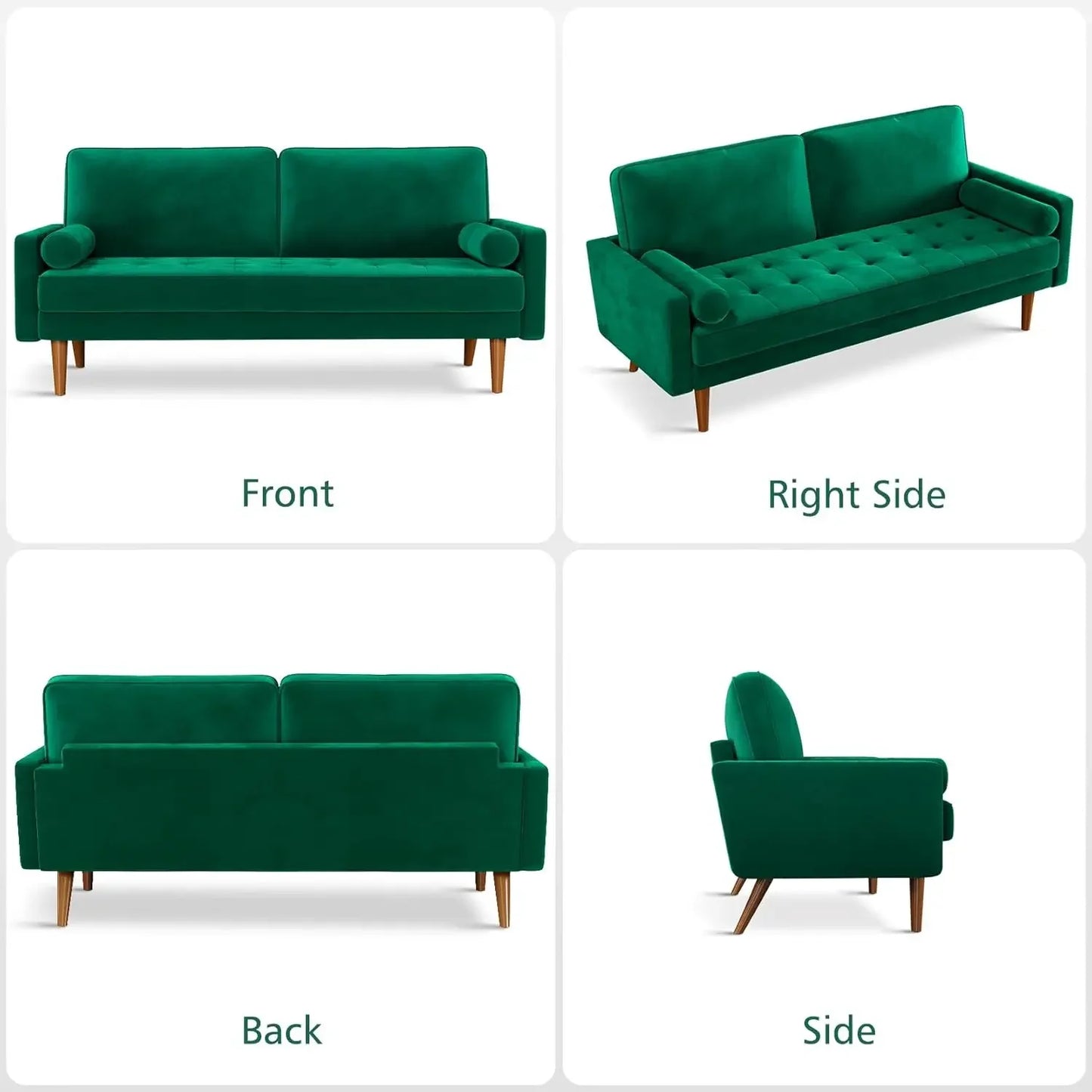 Green Velvet Couch with Tufted Seat Mid Century