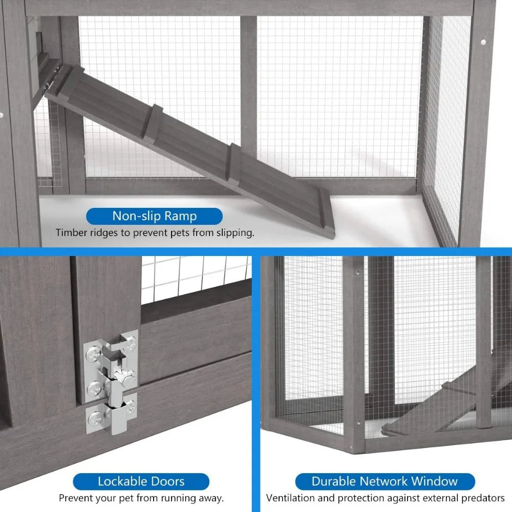 Large Chicken Coop, 58‘’ Wooden Hen House Outdoor Backyard Garden Bunny Rabbit Hutch with Ventilation Door, Removable Tray