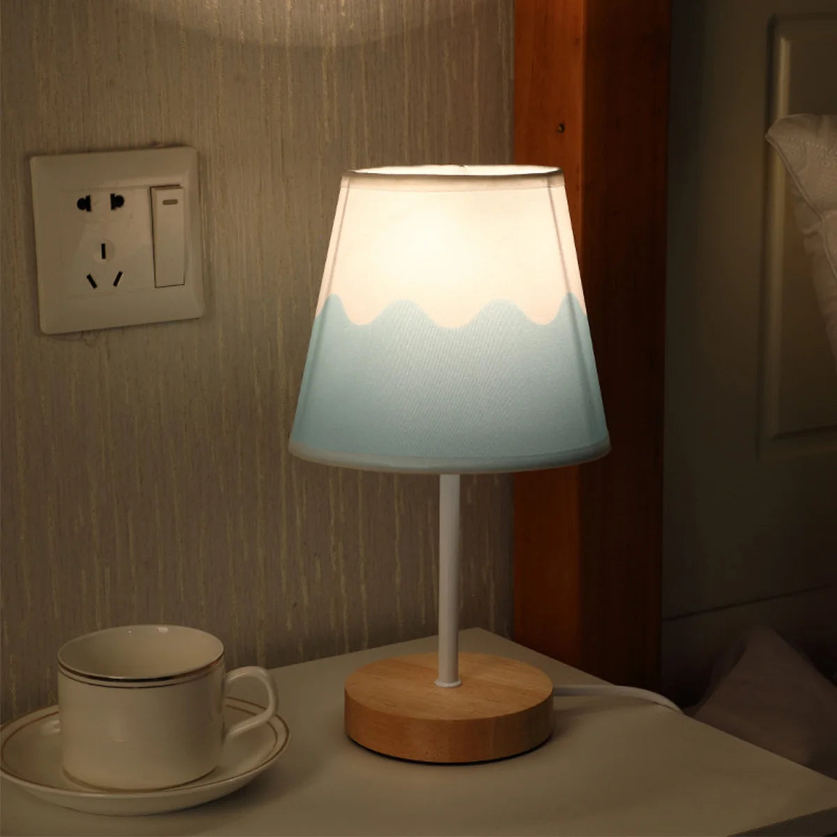 Wooden Table Lamp USB Powered Nightstand Warm Light