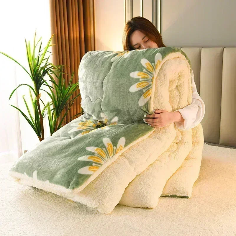 Super Thick Warm Blankets Soft Fluffy Comforter Quilt