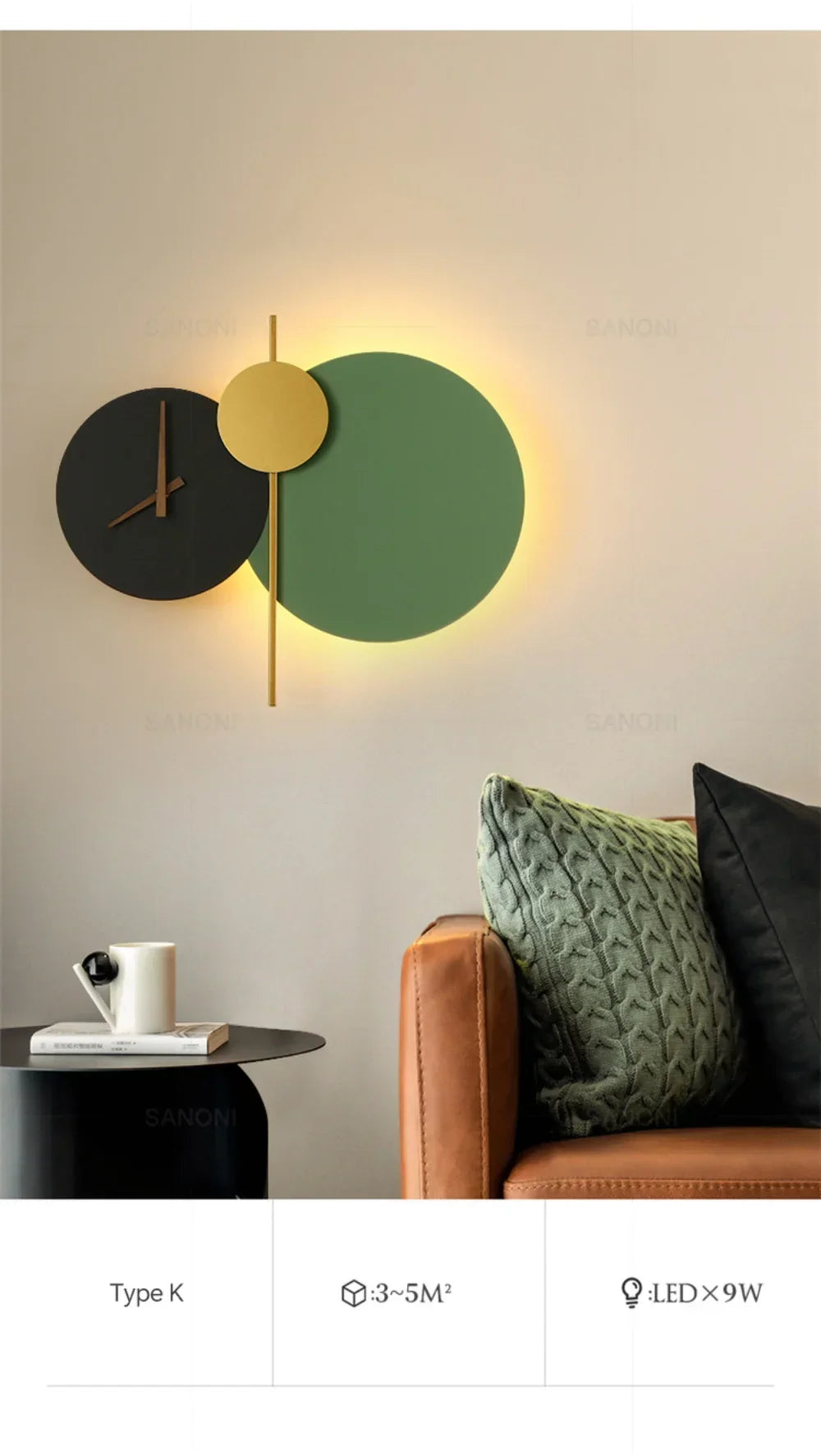 Modern LED Clock Wall Lamp for Bedroom Living Dining Room Aisle Porch