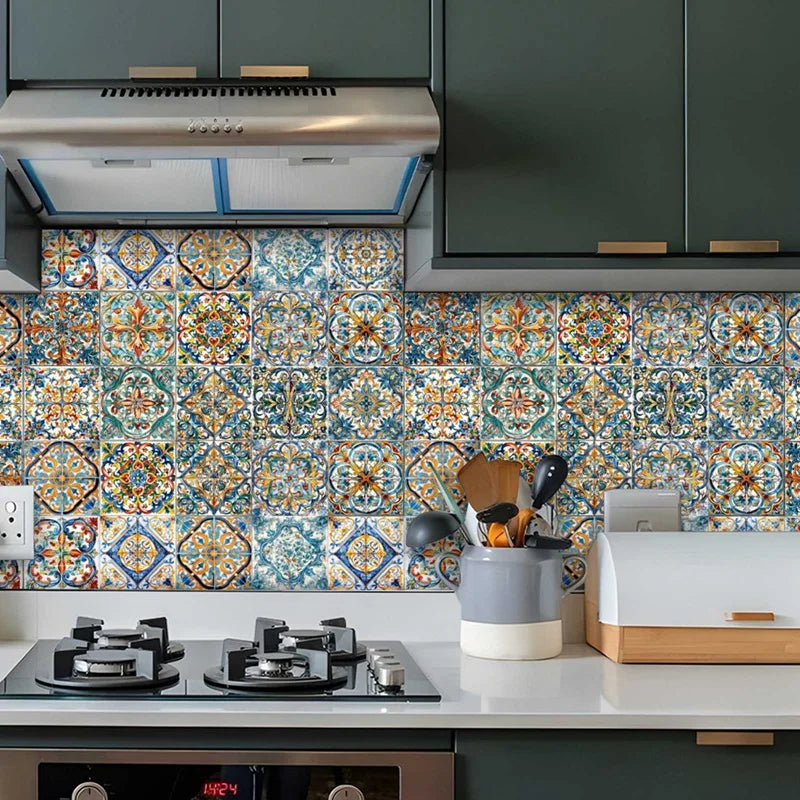 24PCS Moroccan Style Tile Sticker Removable Decals Backsplash