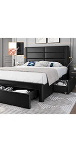 Queen Size Bed Frame With 2 USB Charging Station/Port