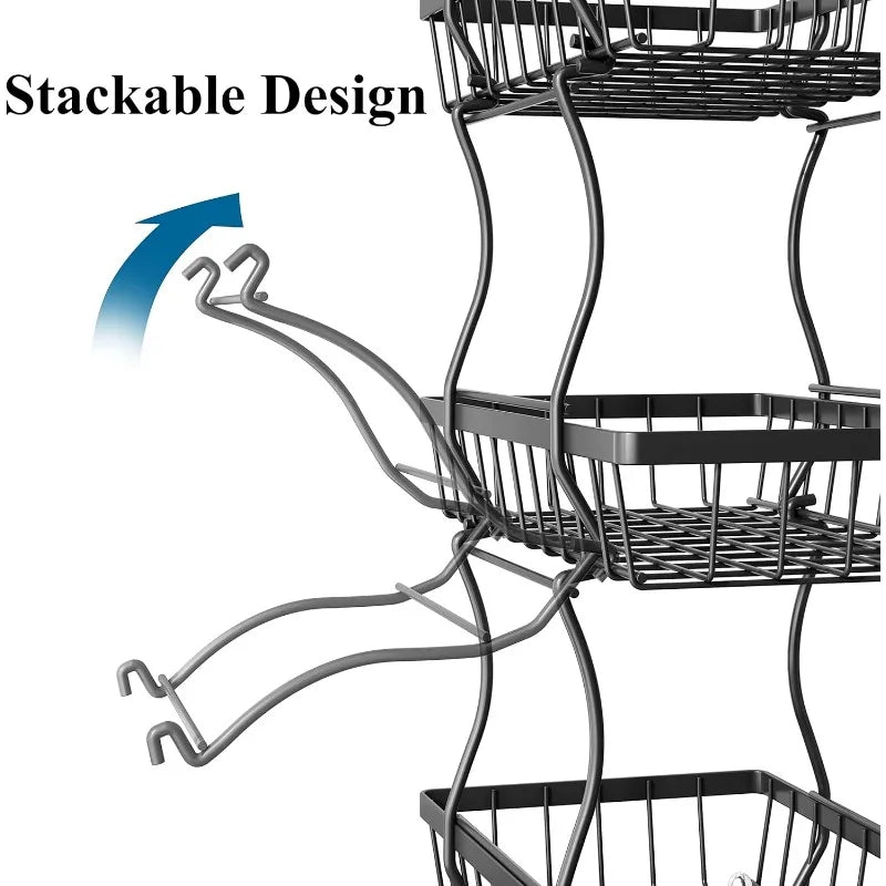 Stackable Fruit and Vegetable Wire Basket with Wheels