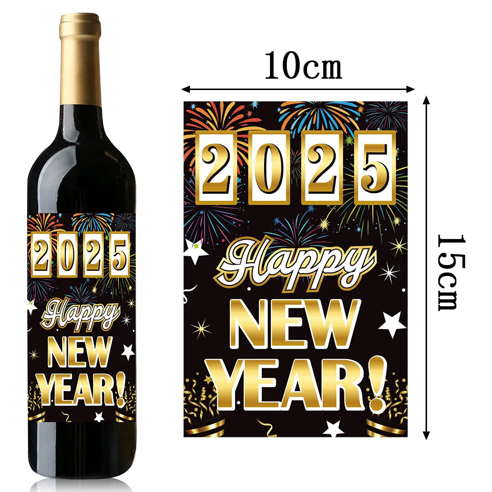 8/16/32pcs Bar Beverage Bottle Label 2025 Happy New Year Party Decors