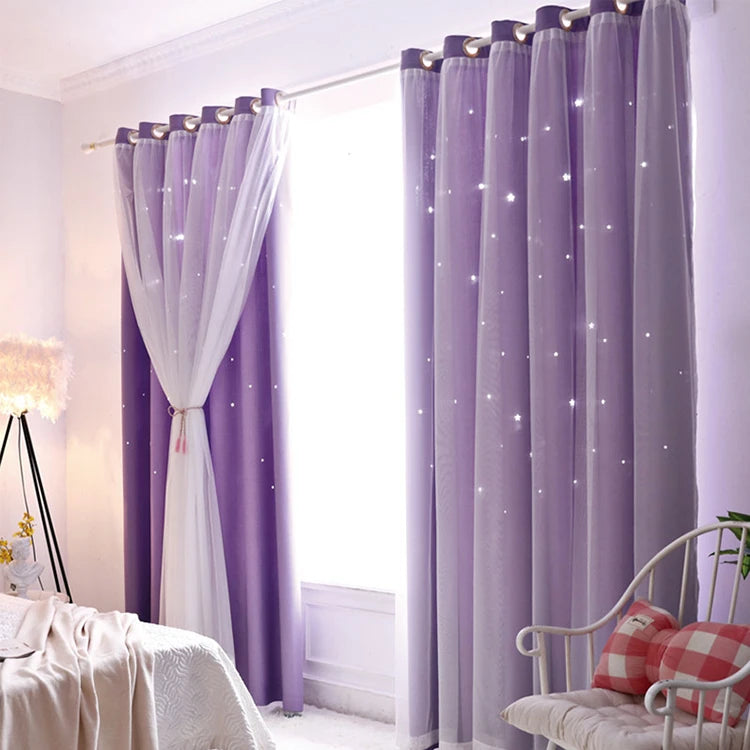 Girls Bedroom High Blackout Curtains Grommet Double Layer Sheer Overlay